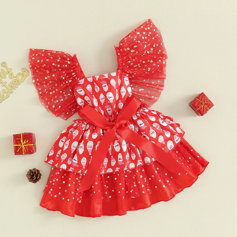 KMK - Santa Claus Stars Print Tulle Christmas Dress