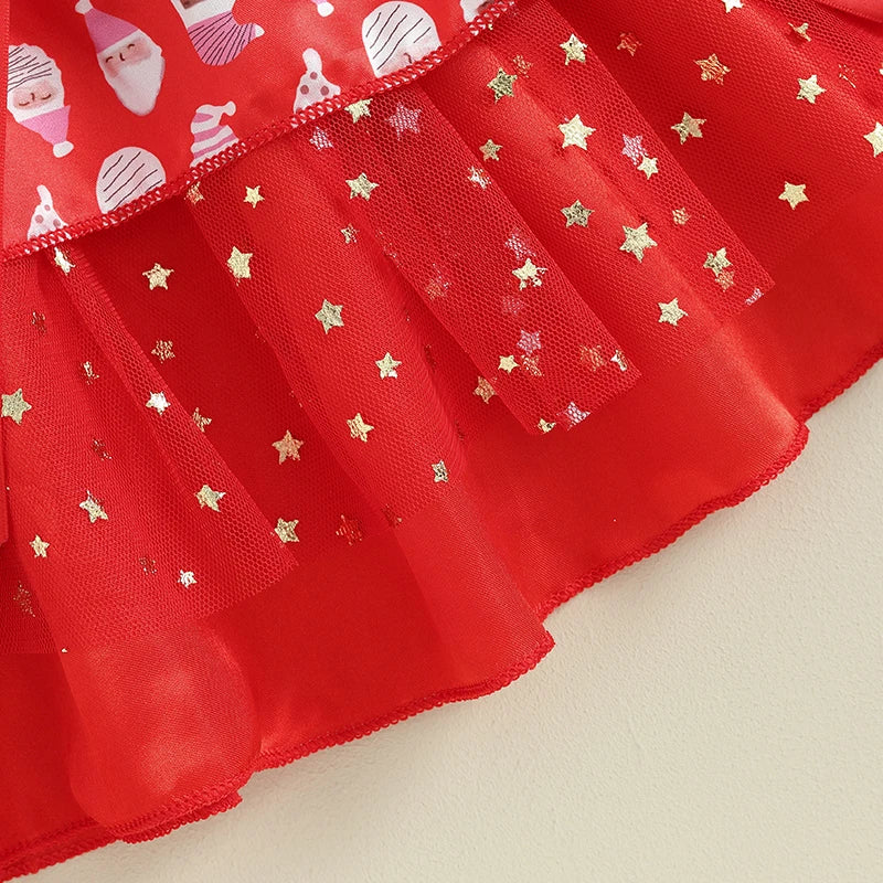 KMK - Santa Claus Stars Print Tulle Christmas Dress