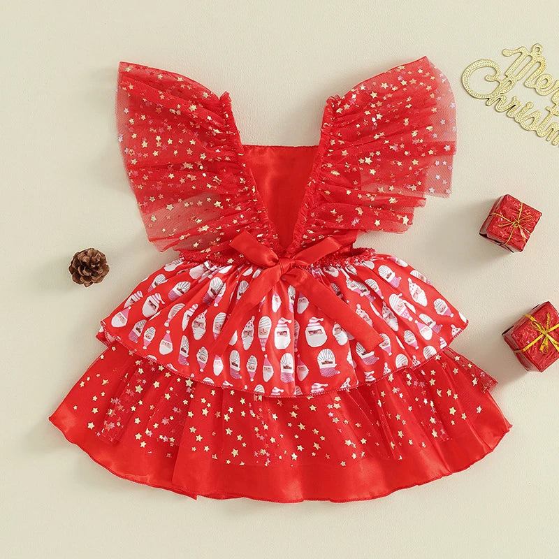 KMK - Santa Claus Stars Print Tulle Christmas Dress