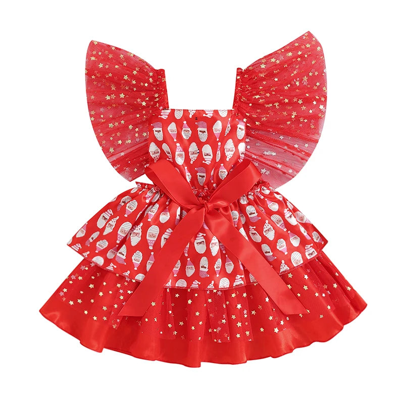 KMK - Santa Claus Stars Print Tulle Christmas Dress