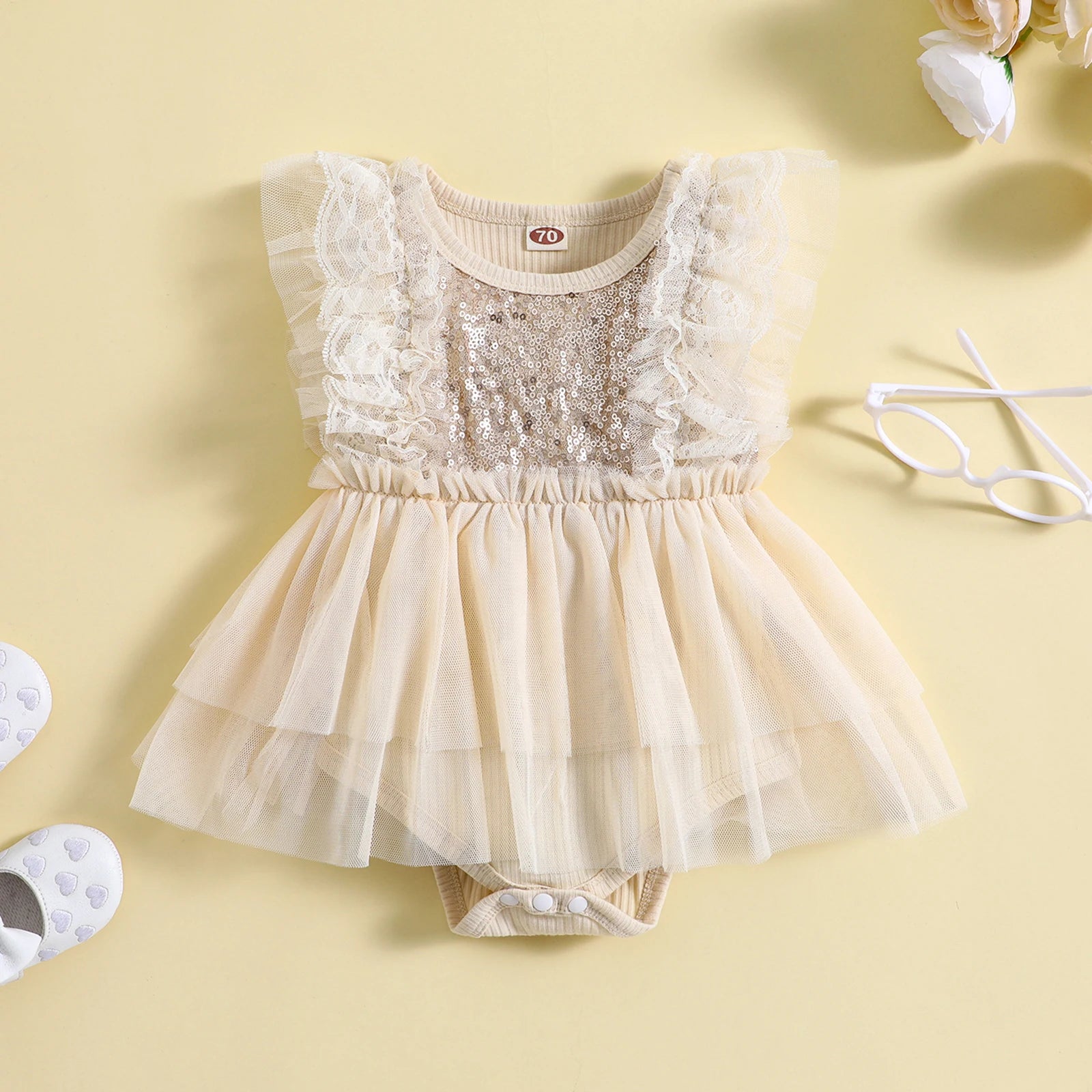 KMK - Shiny Sequin Sleeveless Summer Tutu Romper