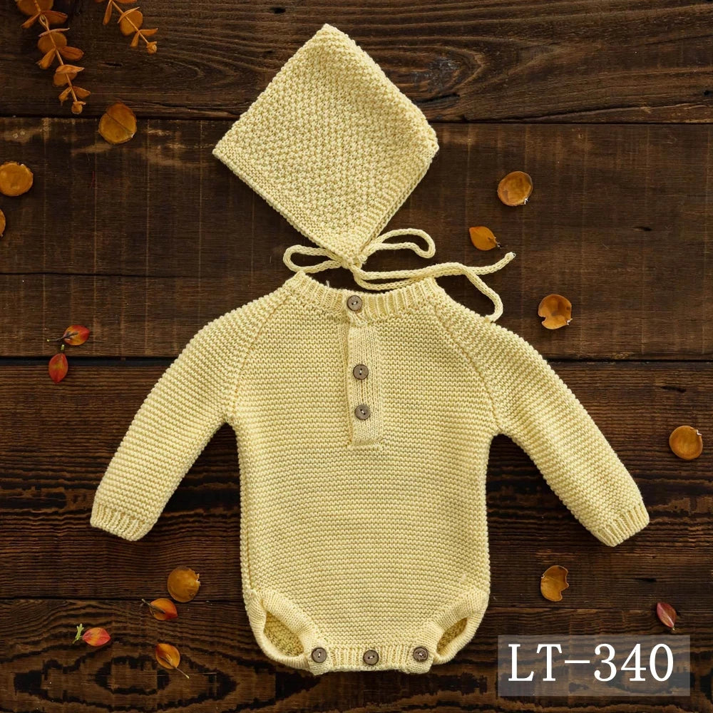 KMK - Simple Knit Romper + Hat 2pc/Set