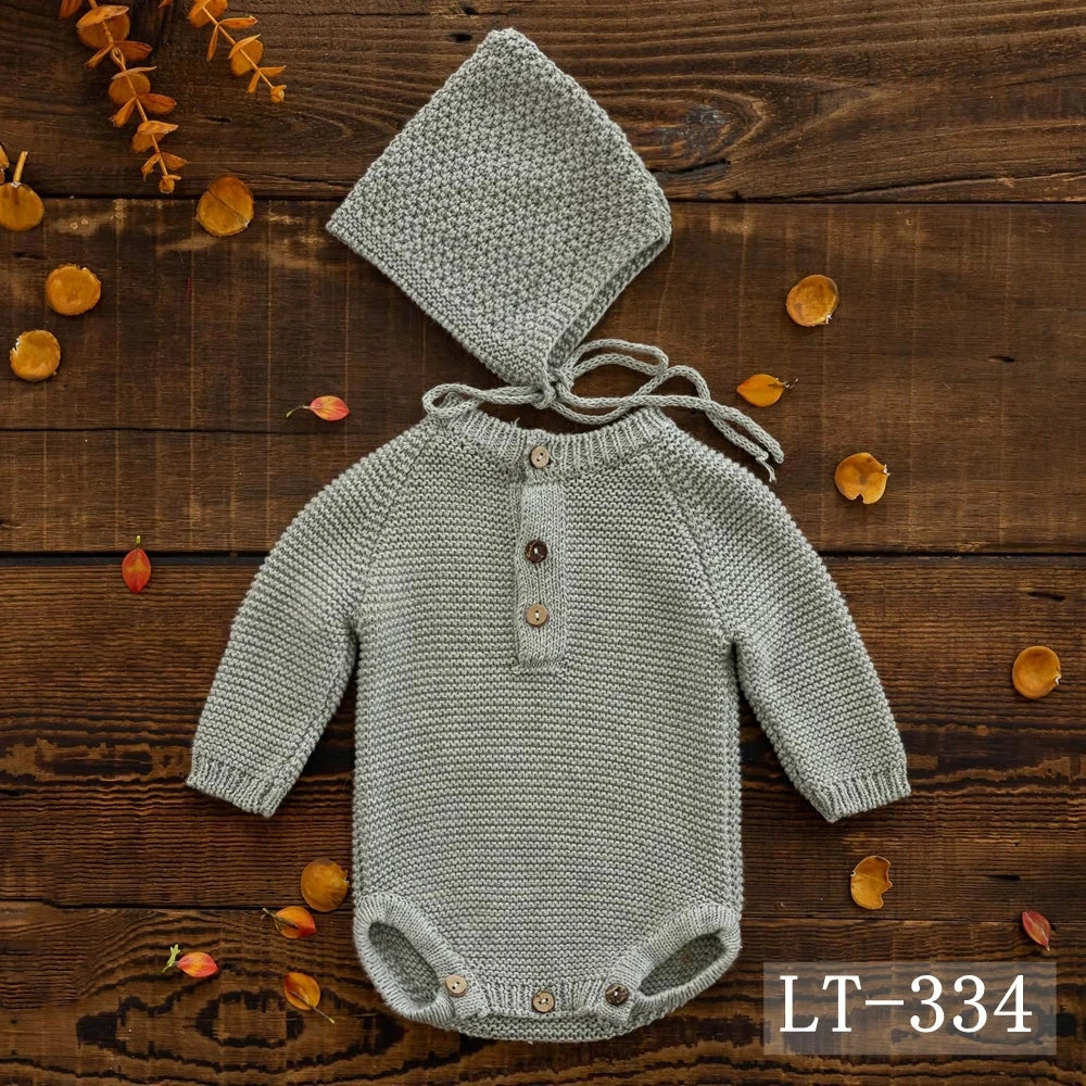 KMK - Simple Knit Romper + Hat 2pc/Set