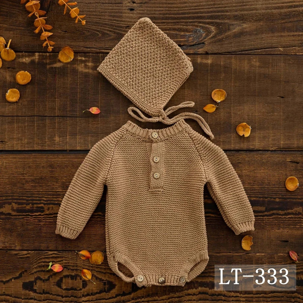 KMK - Simple Knit Romper + Hat 2pc/Set