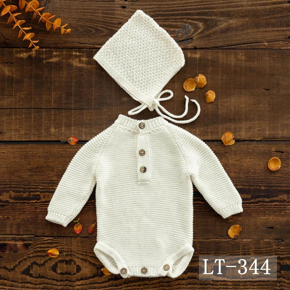 KMK - Simple Knit Romper + Hat 2pc/Set