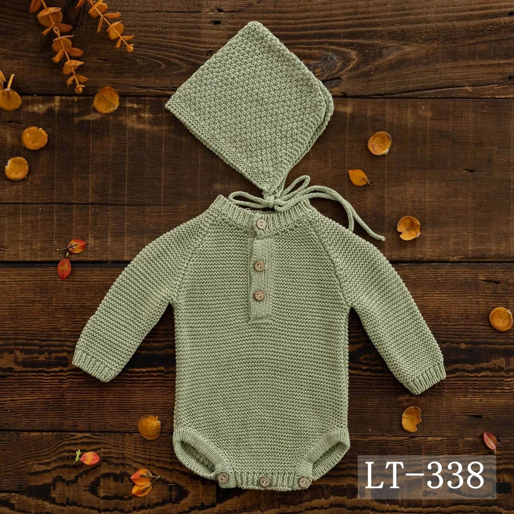 KMK - Simple Knit Romper + Hat 2pc/Set