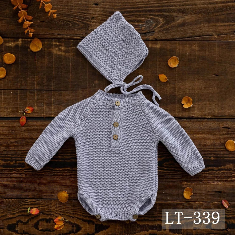 KMK - Simple Knit Romper + Hat 2pc/Set