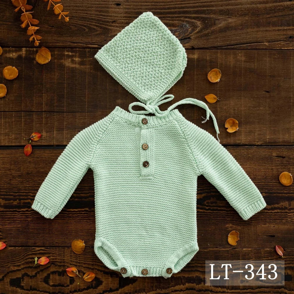 KMK - Simple Knit Romper + Hat 2pc/Set