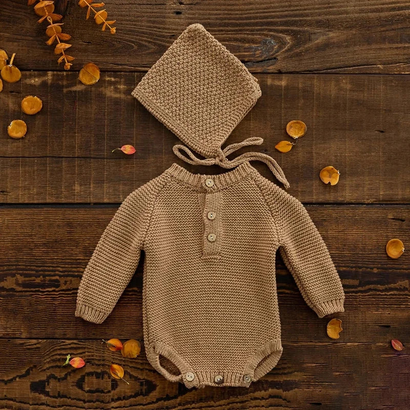 KMK - Simple Knit Romper + Hat 2pc/Set