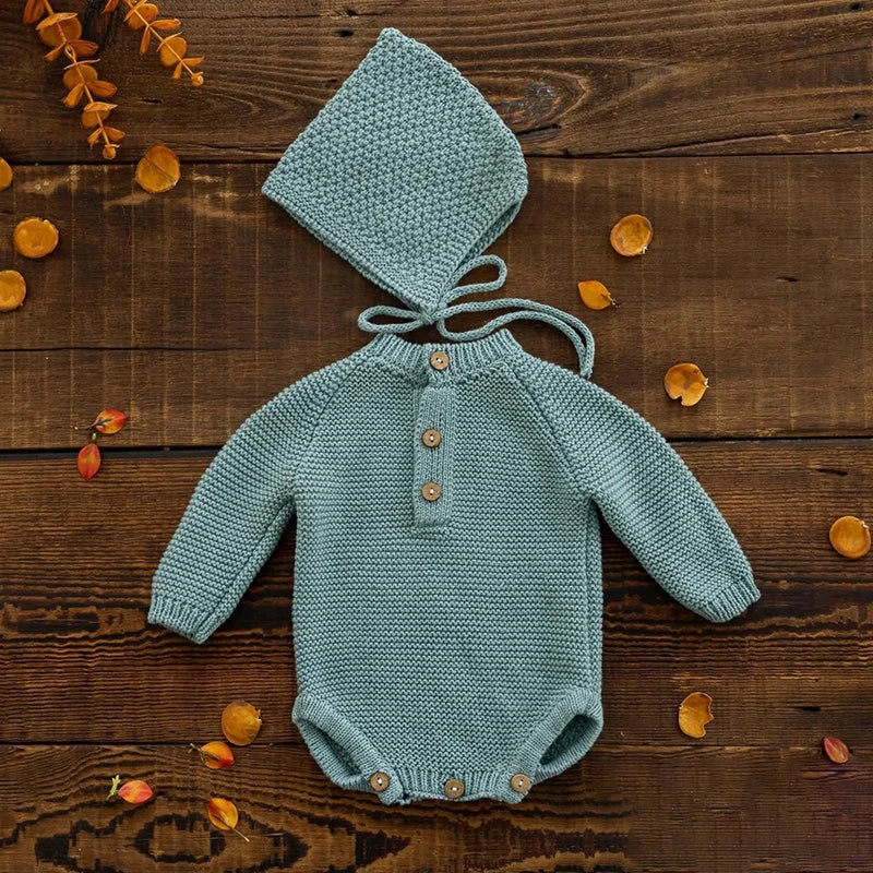 KMK - Simple Knit Romper + Hat 2pc/Set