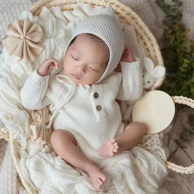 KMK - Simple Knit Romper + Hat 2pc/Set