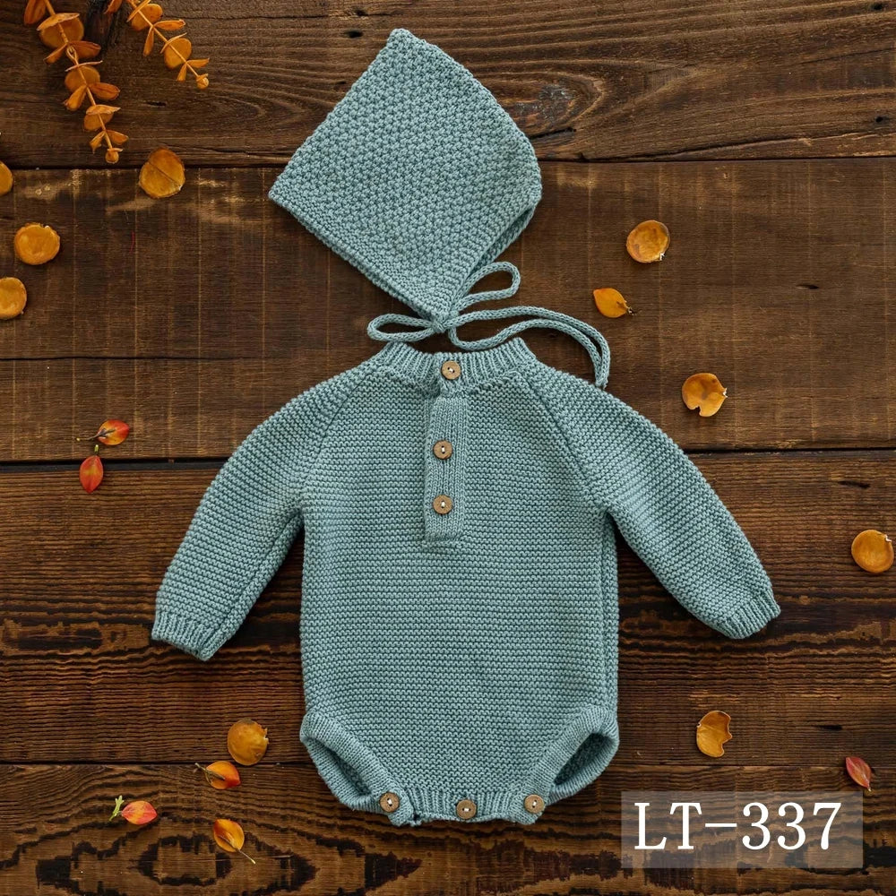 KMK - Simple Knit Romper + Hat 2pc/Set