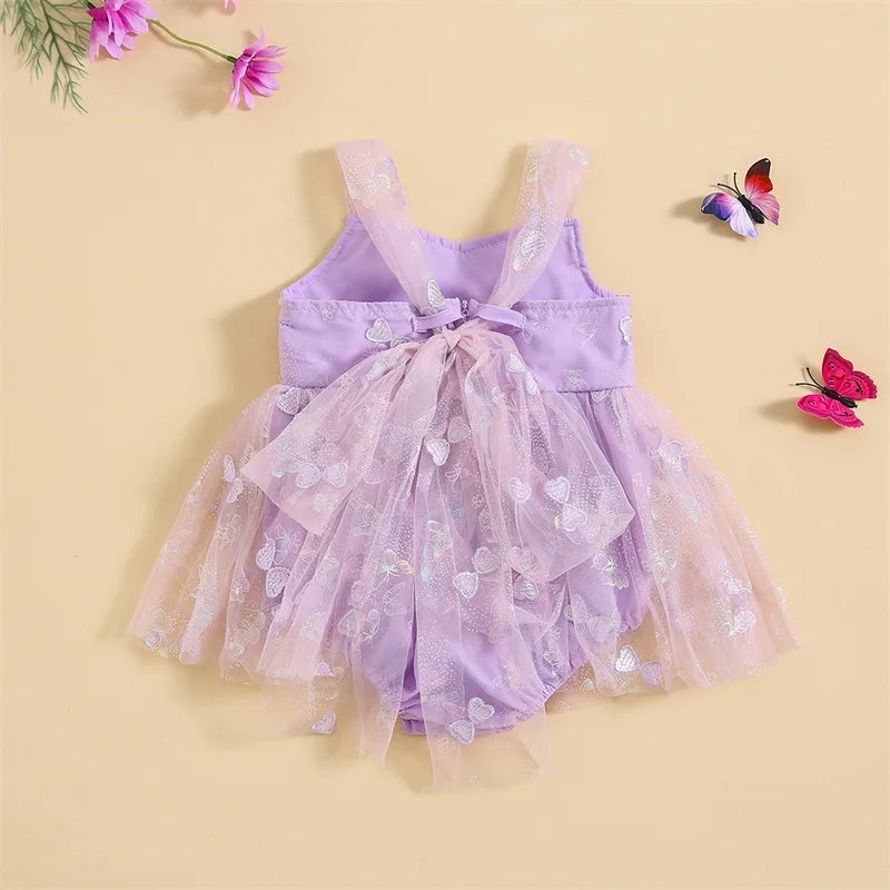 KMK - Sleeveless 3D Butterfly Embroidery Tulle Romper Dress