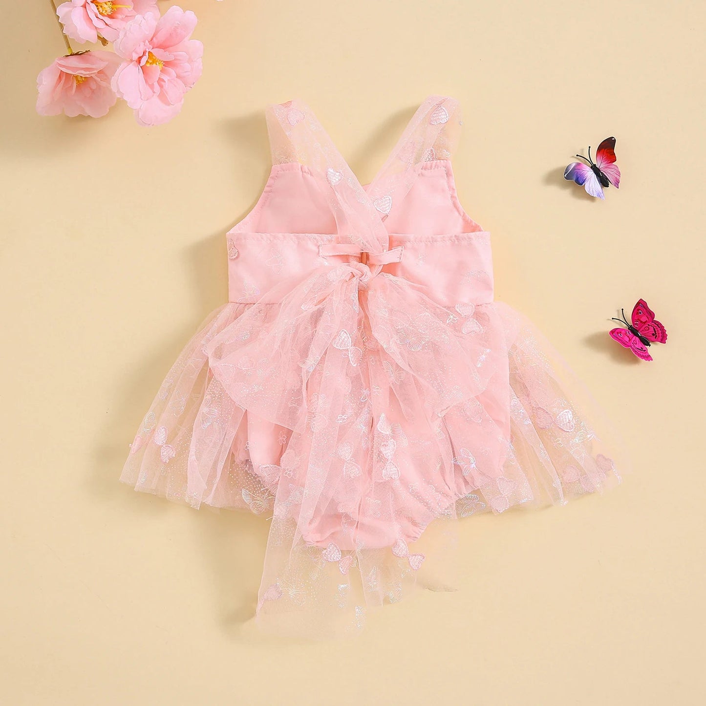 KMK - Sleeveless 3D Butterfly Embroidery Tulle Romper Dress