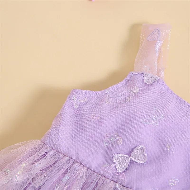 KMK - Sleeveless 3D Butterfly Embroidery Tulle Romper Dress