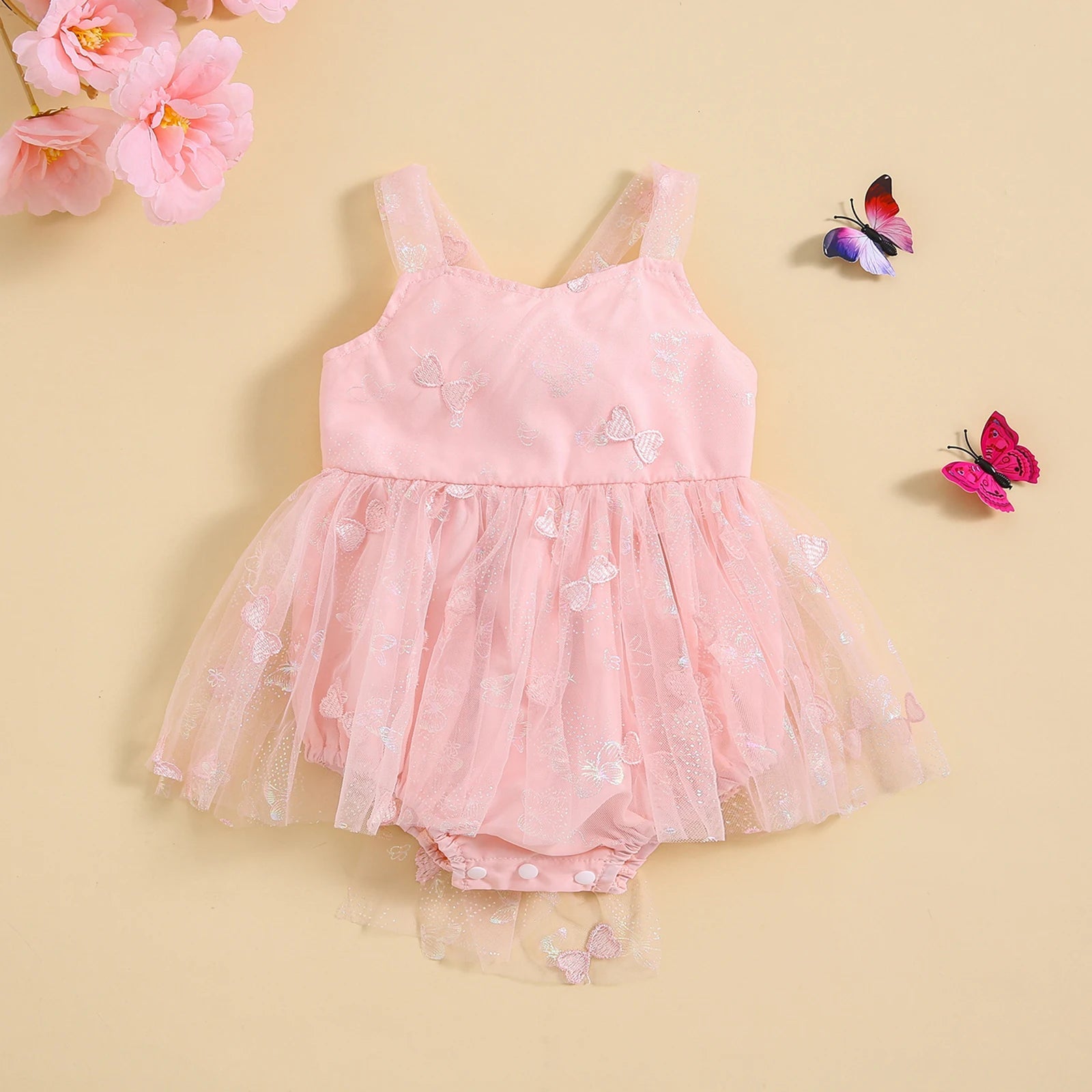 KMK - Sleeveless 3D Butterfly Embroidery Tulle Romper Dress