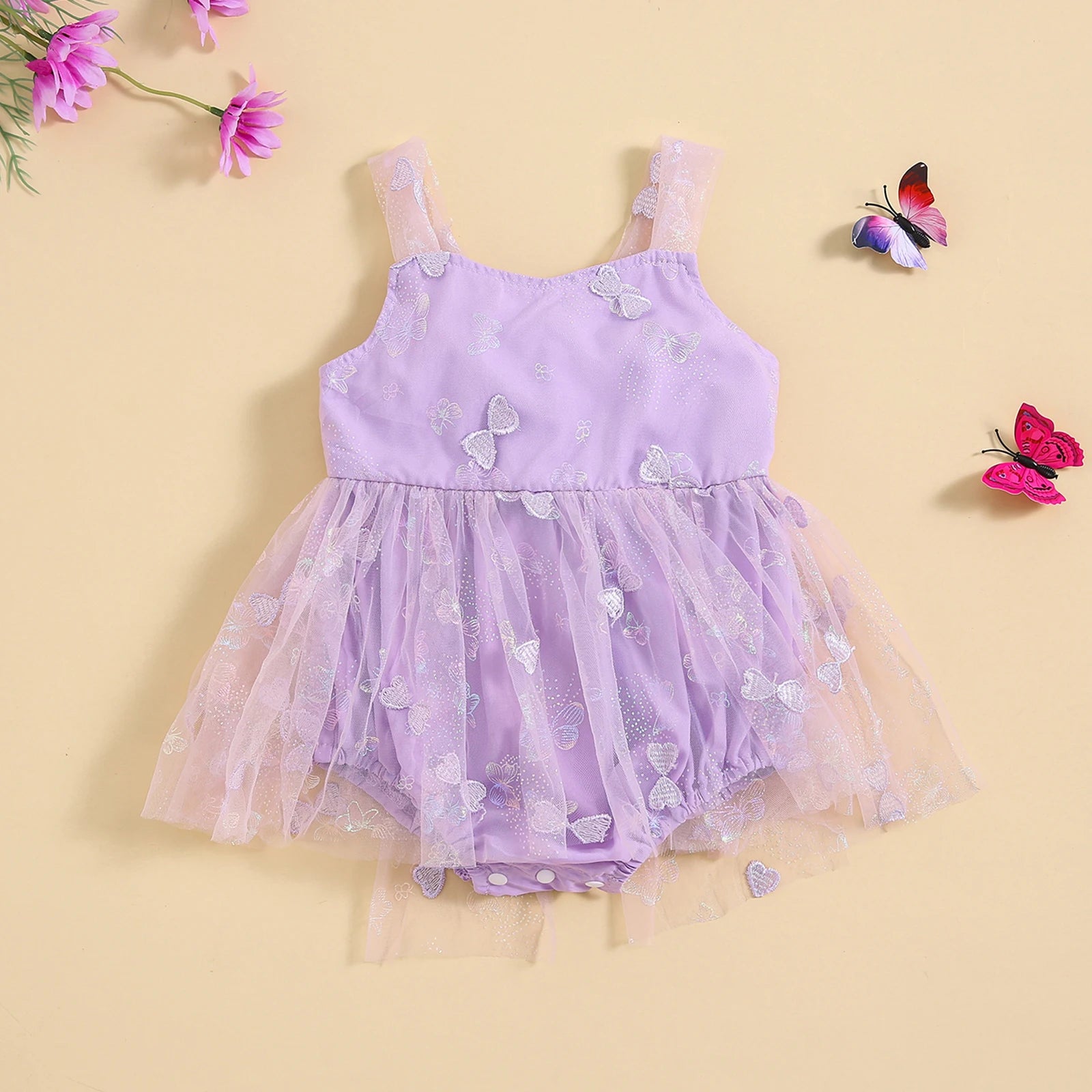 KMK - Sleeveless 3D Butterfly Embroidery Tulle Romper Dress