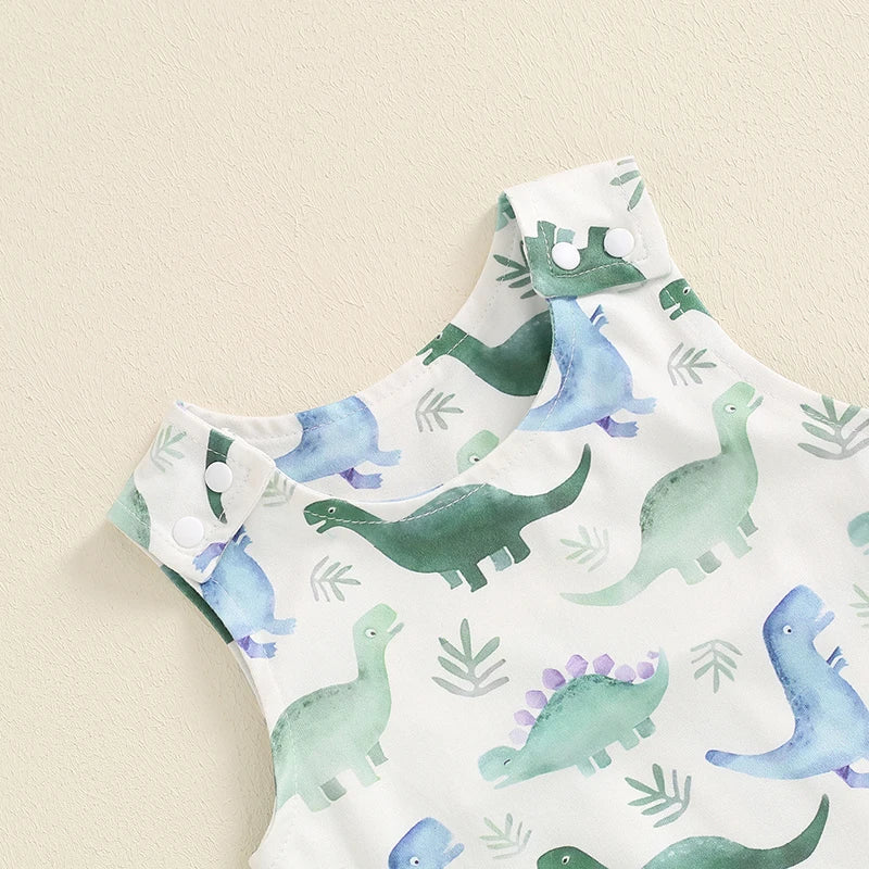 KMK - Sleeveless Dinosaur Print Romper