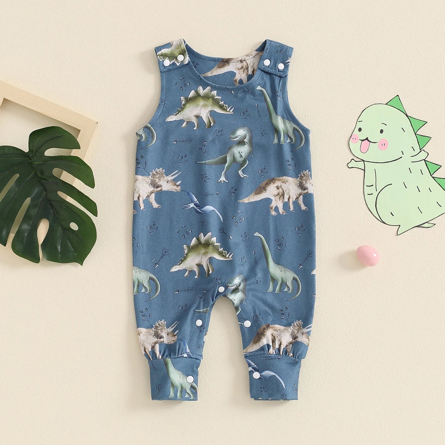 KMK - Sleeveless Dinosaur Print Romper