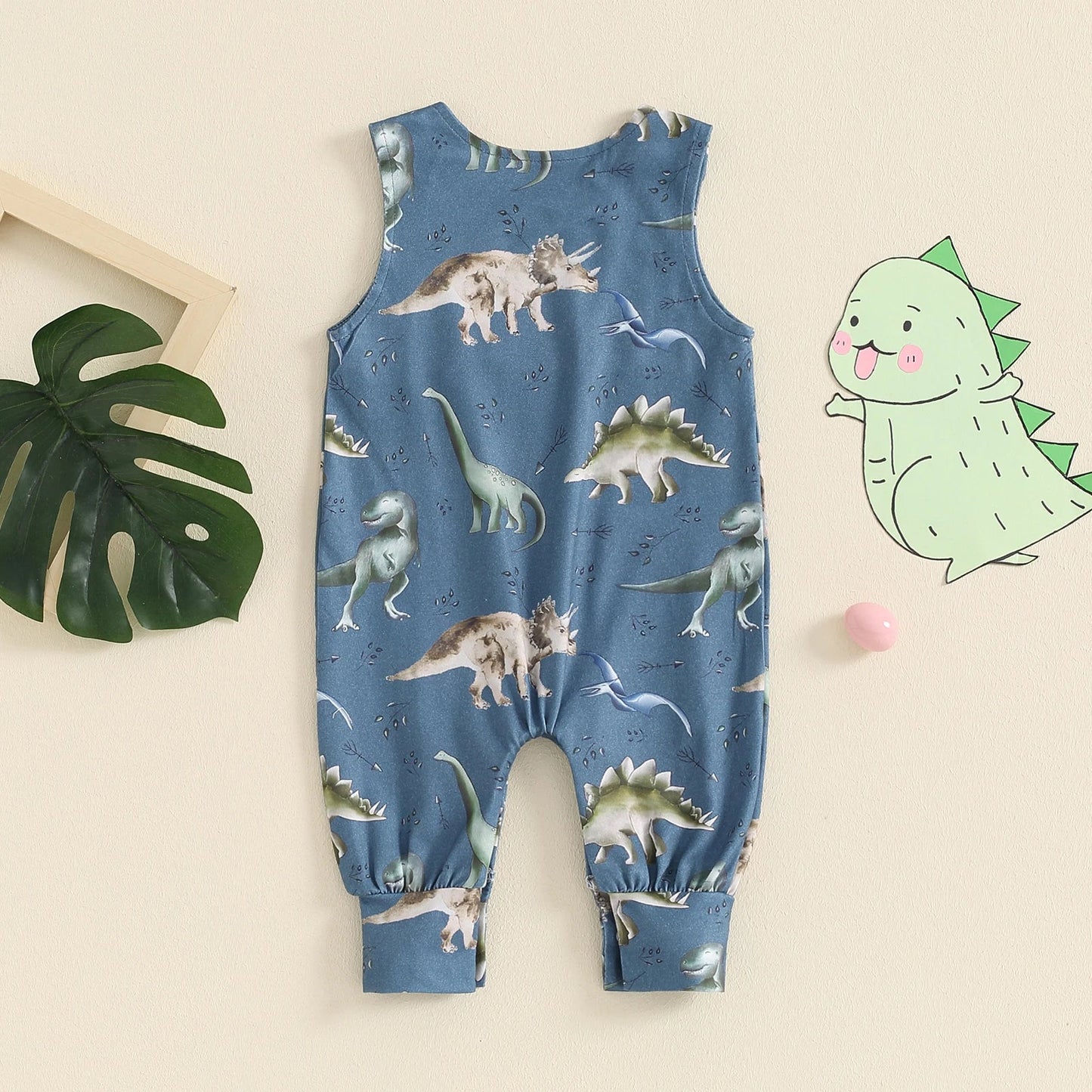 KMK - Sleeveless Dinosaur Print Romper