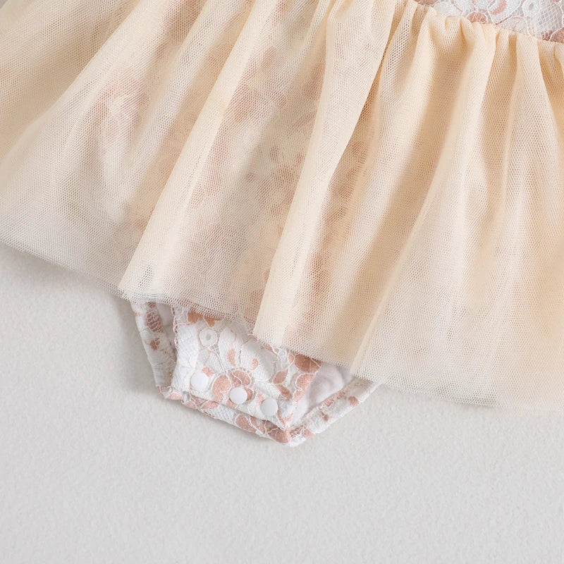 KMK - Sleeveless Floral Lace Tutu Romper + Headband