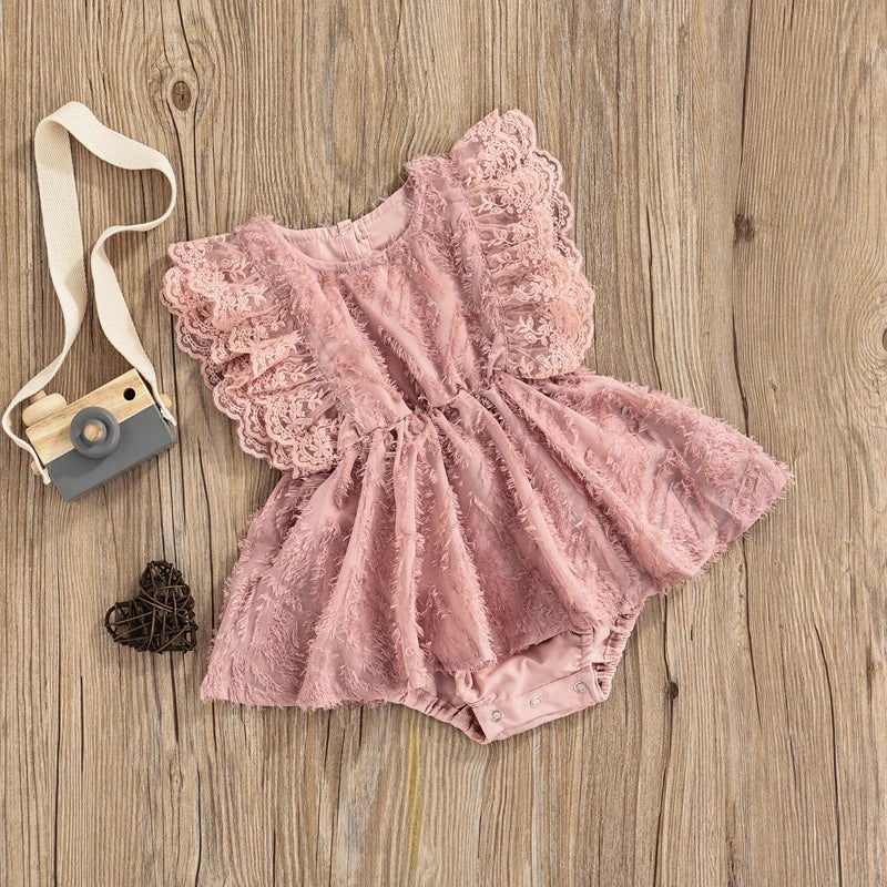 KMK - Sleeveless Lace Flowers Tassel Romper