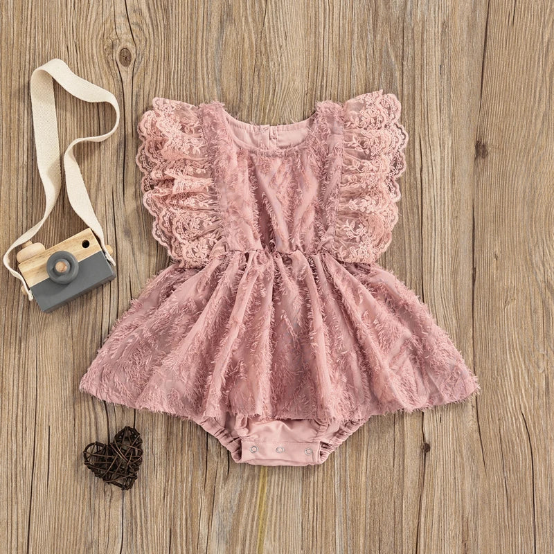 KMK - Sleeveless Lace Flowers Tassel Romper