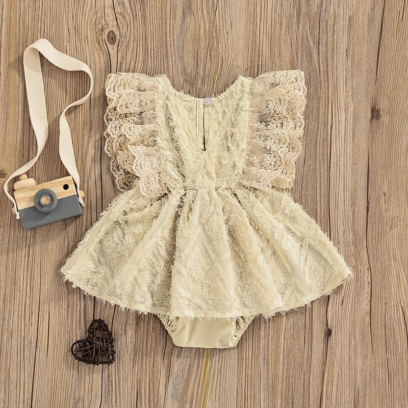 KMK - Sleeveless Lace Flowers Tassel Romper