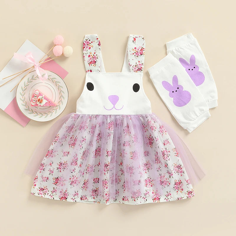 KMK - Sleeveless Rabbit Floral Printed Lace Tutu Dress