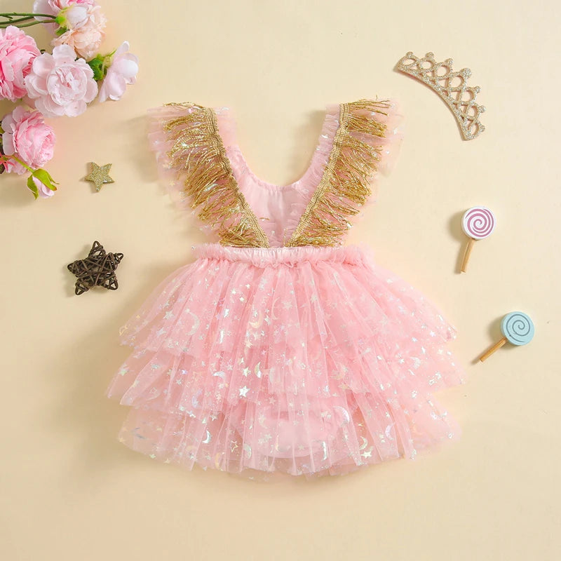 KMK - Sleeveless Star Tulle Romper Dress