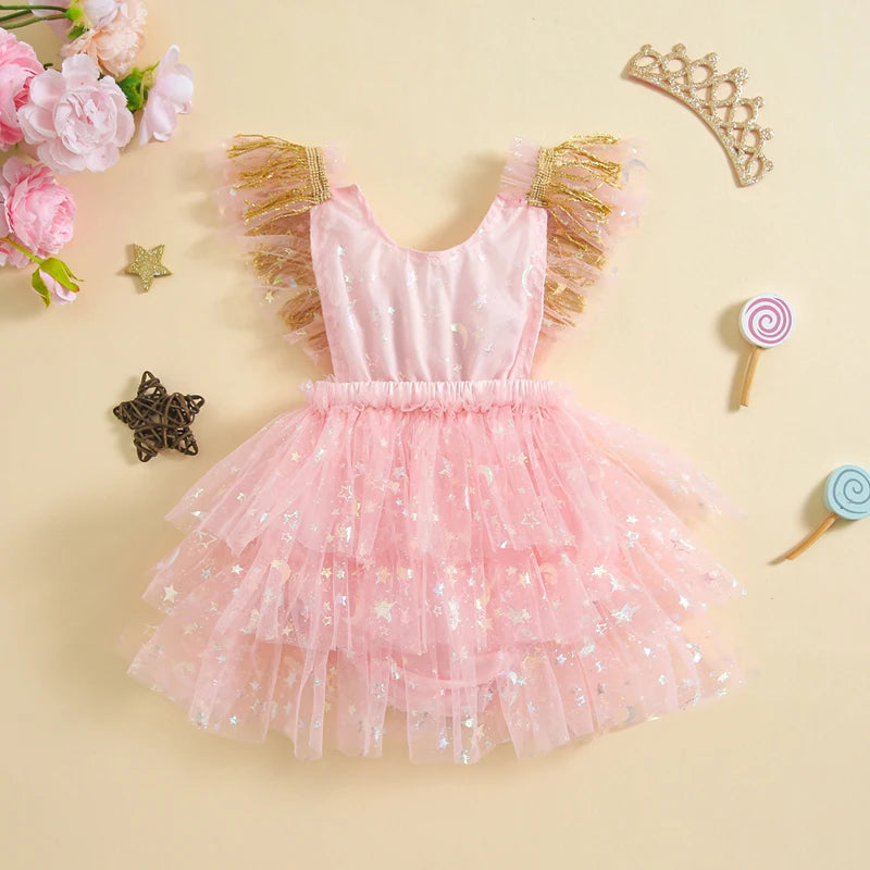 KMK - Sleeveless Star Tulle Romper Dress