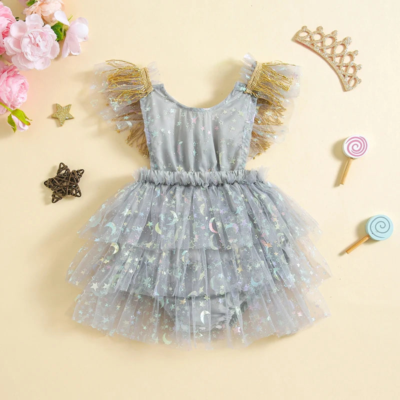 KMK - Sleeveless Star Tulle Romper Dress