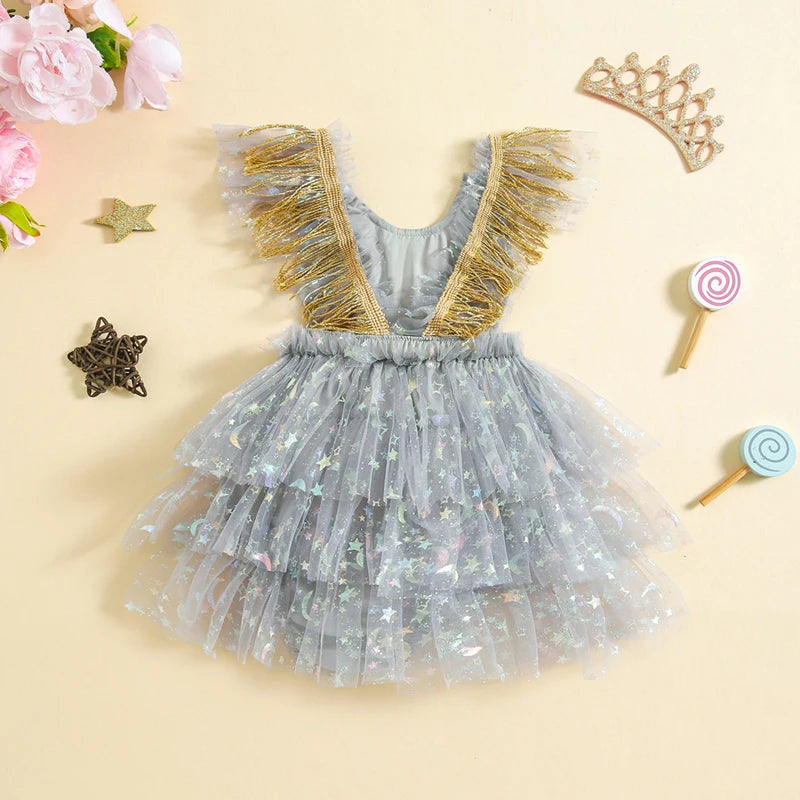 KMK - Sleeveless Star Tulle Romper Dress