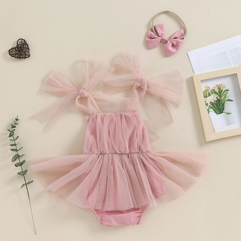 KMK - Sleeveless Tulle Romper Dress + Headband