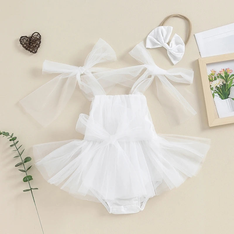 KMK - Sleeveless Tulle Romper Dress + Headband