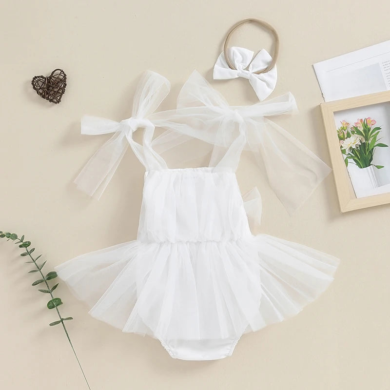 KMK - Sleeveless Tulle Romper Dress + Headband