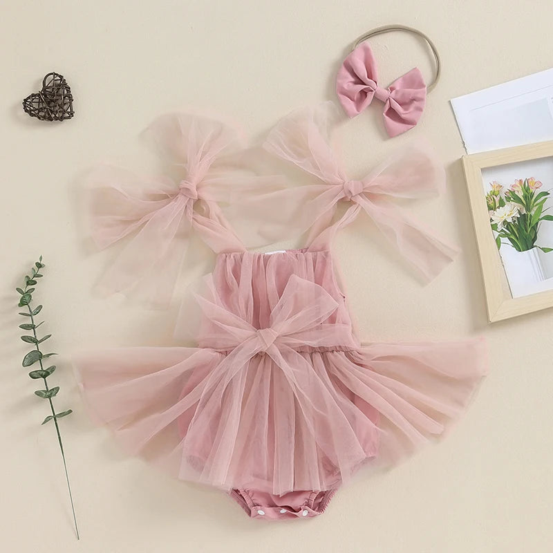 KMK - Sleeveless Tulle Romper Dress + Headband