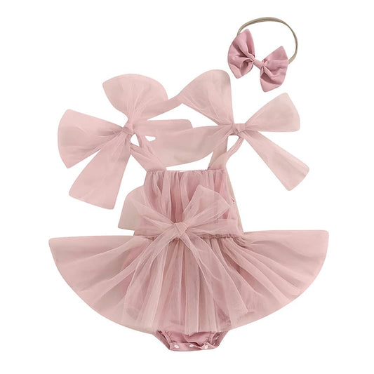 KMK - Sleeveless Tulle Romper Dress + Headband