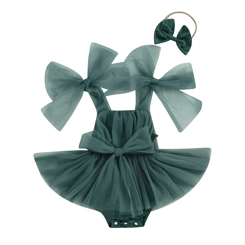 KMK - Sleeveless Tulle Romper Dress + Headband