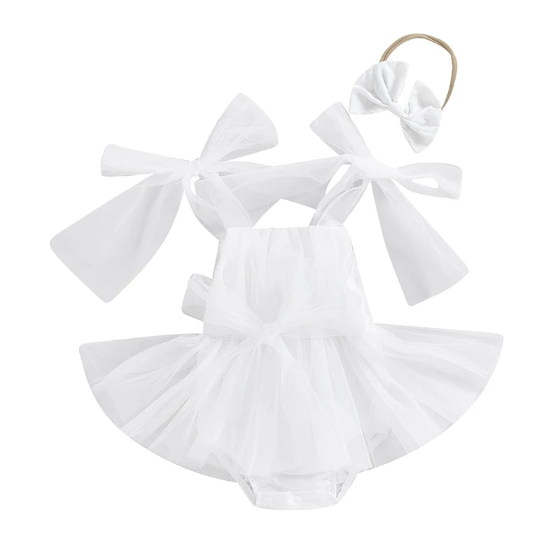 KMK - Sleeveless Tulle Romper Dress + Headband