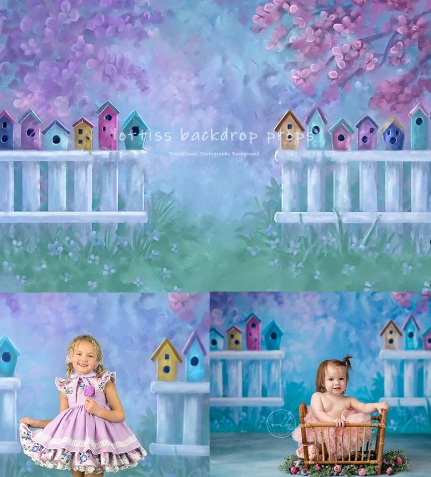 KMK - Spring BirdHouse Garden Backdrop