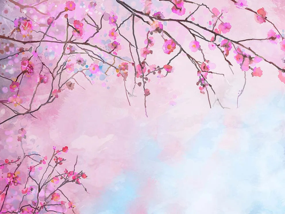 KMK - Spring Cherry Flowers Painting Backdrop