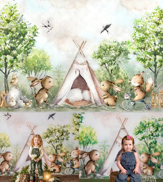 KMK - Spring Easter Bunny Garden Backdrop