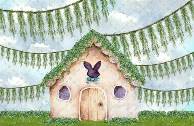 KMK - Spring Easter Rabbit House Backdrop