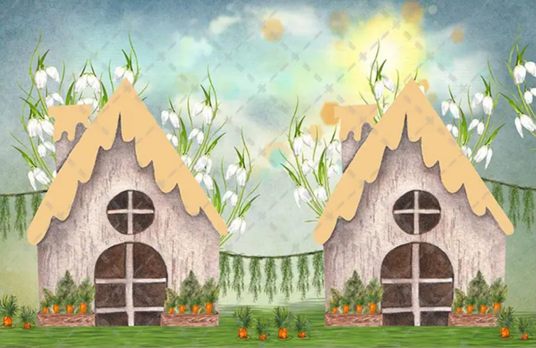 KMK - Spring Easter Rabbit House Backdrop