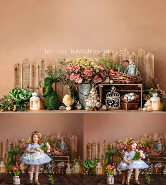 KMK - Spring Floral Garden Easter Bunny Backdrop