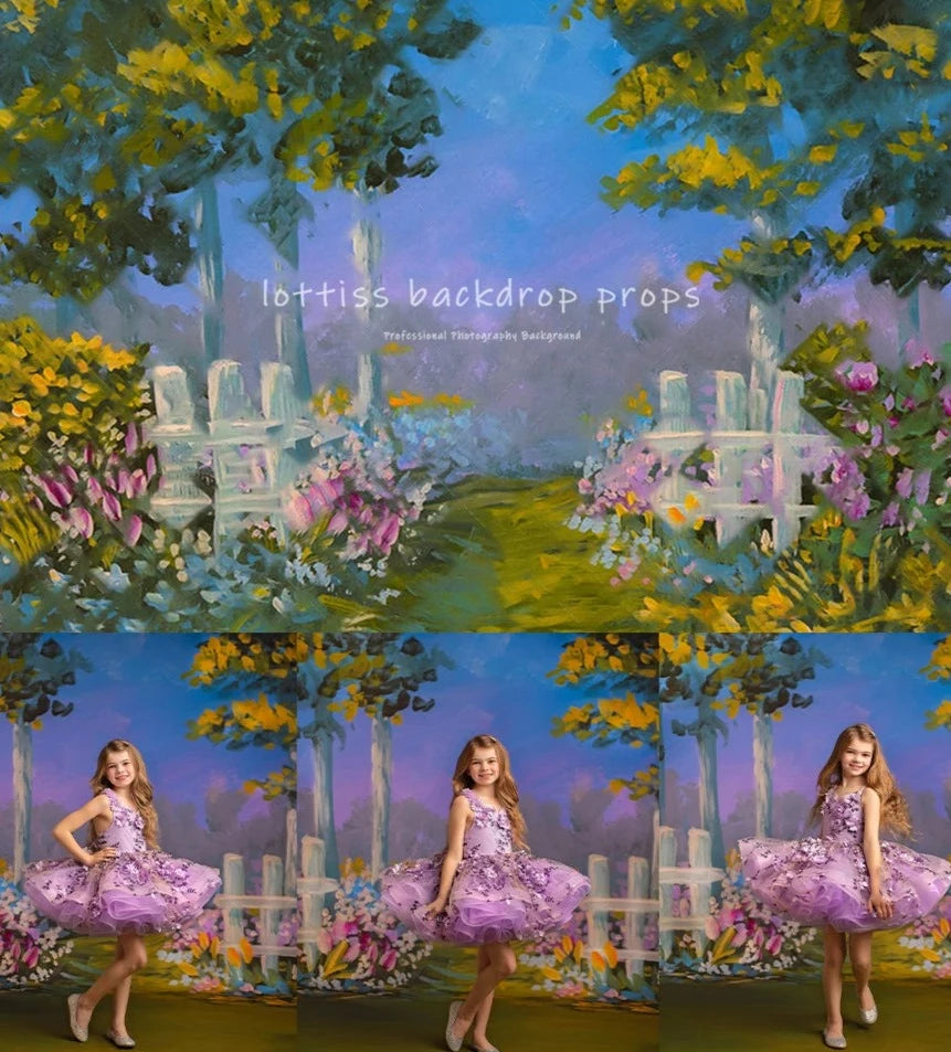 KMK - Spring Floral Golden Afternoon Garden Backdrop