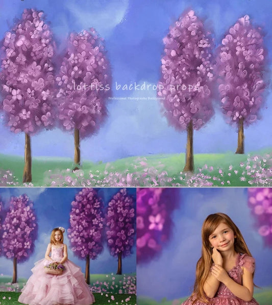 KMK - Spring Rural Purple Trees Backdrop