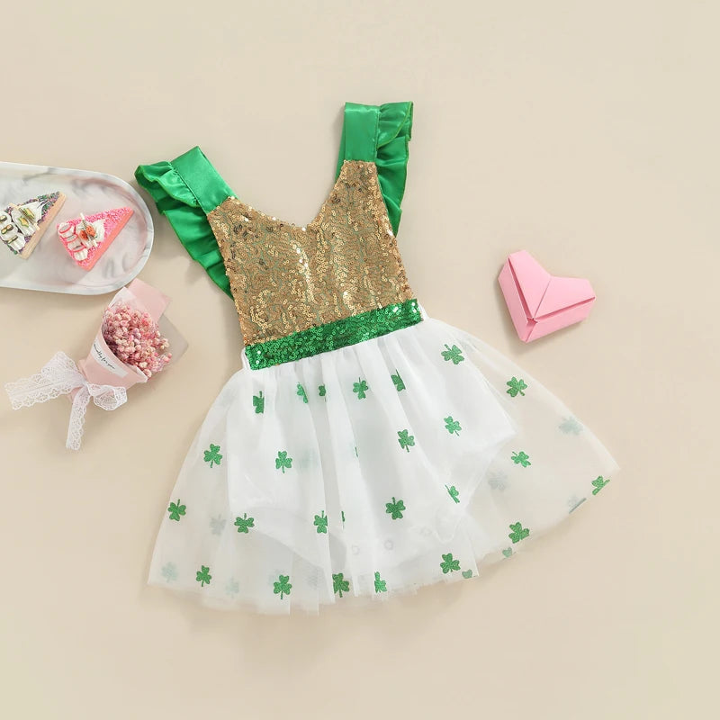 KMK - St. Patrick's Sequin Clover Tutu Romper