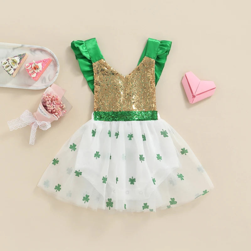 KMK - St. Patrick's Sequin Clover Tutu Romper